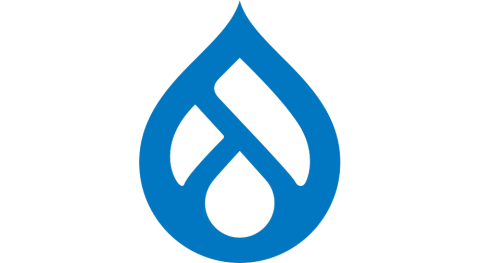 Blue Drupal logo in shape of water drop
